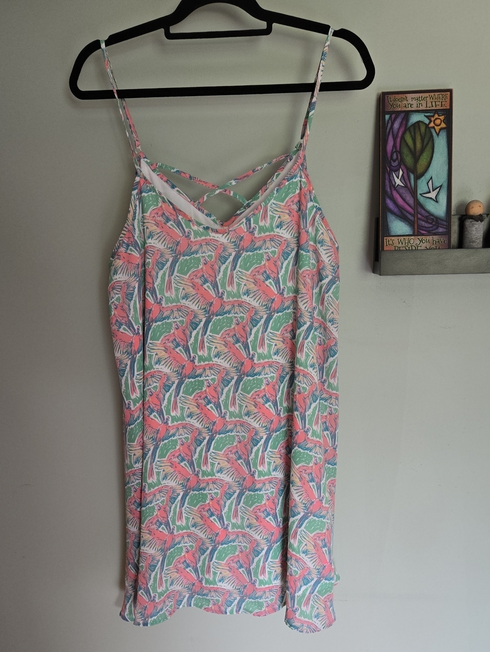 Lauren James Palm Print Slip Dress — Coral Pink & Mint Xl - Picture 1 of 3